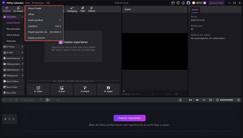 HitPaw Edimakor Drag & Drop Dateien