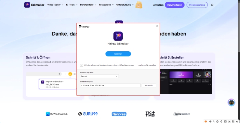HitPaw Edimakor Download Speicherort im Browser