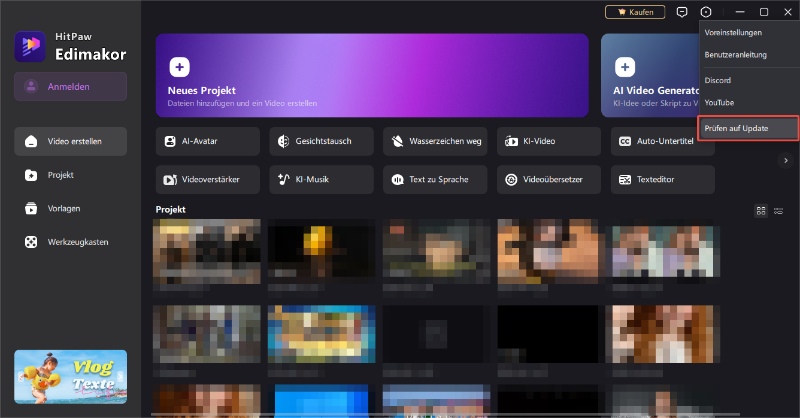 HitPaw Edimakor auf Updates prüfen