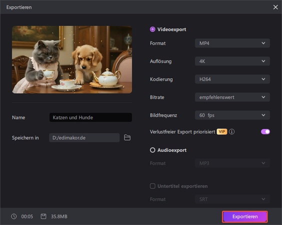AI-Bilder und Videos exportieren