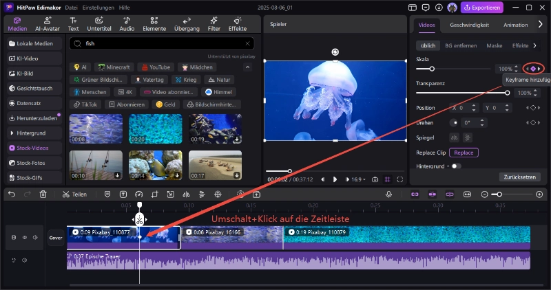 Hinzufügen eines Keyframes mit edimakor