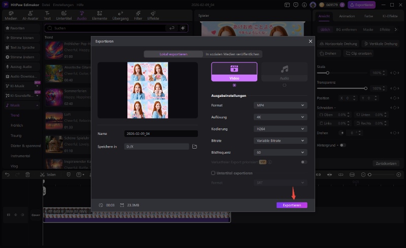 KI Video exportieren – Video speichern und teilen
