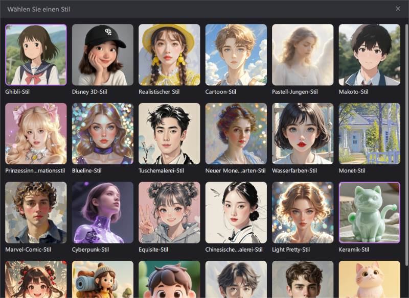KI Face Swap Stilbibliothek – alle Bildstile anzeigen