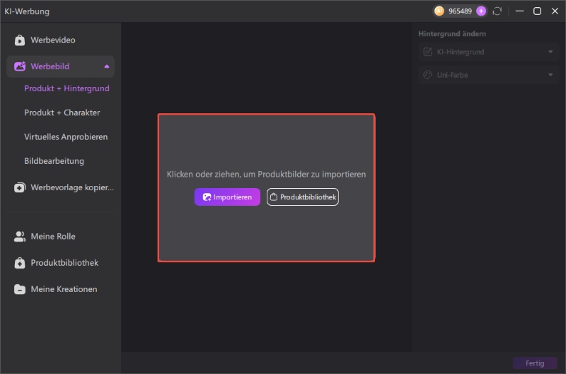 Das KI-Hintergrund-Tool für Werbebilder in Edimakor öffnen