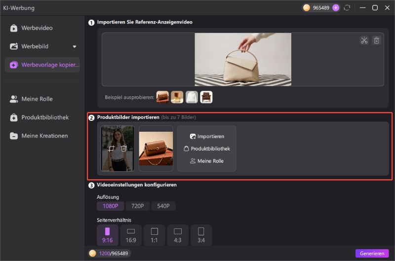 Eigene Produktfotos und Aufnahmen für das Klonen der Anzeige in die Software hochladen