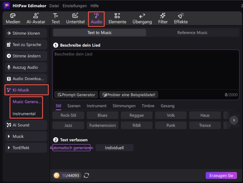 So verwenden Sie Edimakor KI Musik