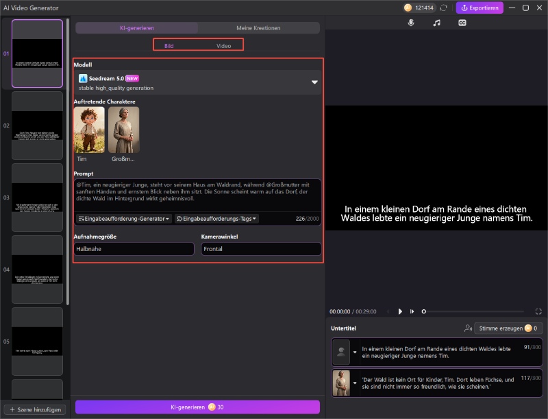 Szenenbearbeitung anpassen