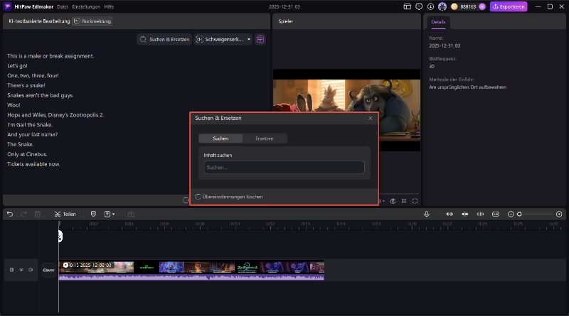 Textbearbeitung Suche