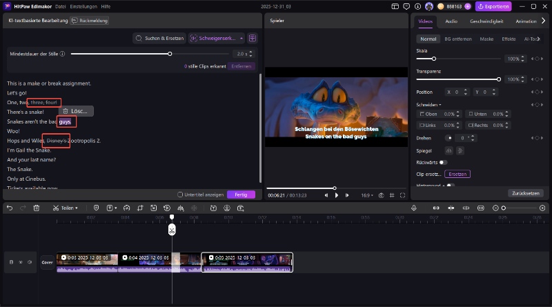 Textbearbeitung Stille löschen