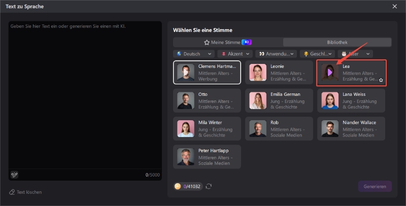 Hitpaw EdiMakor Text-to-Speech-Anleitung - Wählen Sie AI Voice