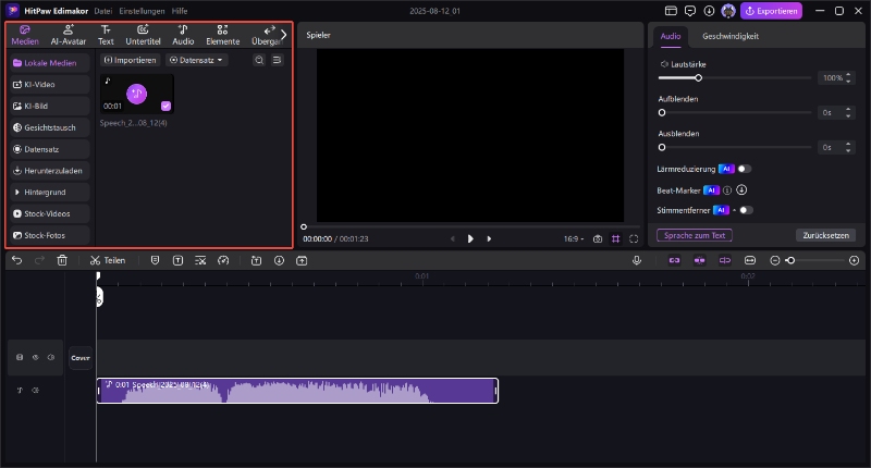 Hitpaw EdiMakor Text-to-Speech-Anleitung - Passen Sie die Audiogeschwindigkeit an