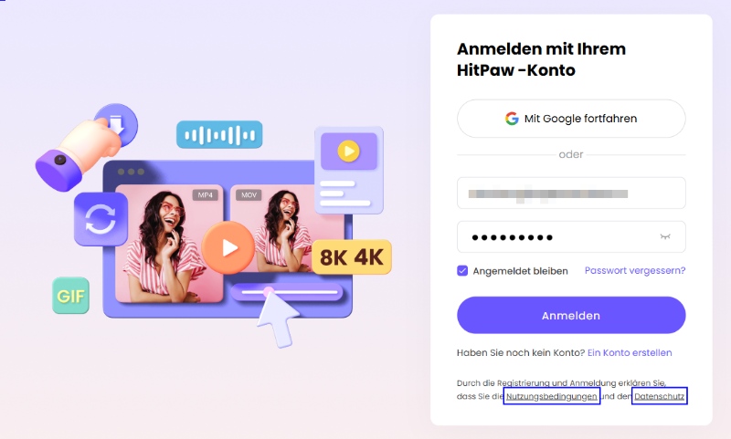 Melden Sie sich im Hitpaw -Kontozentrum an