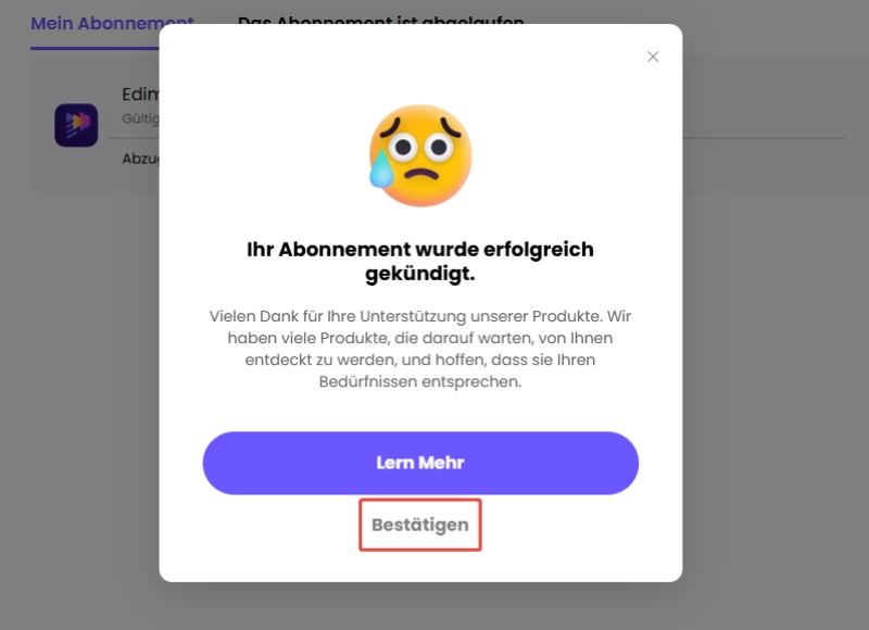 Bestätigen Sie den Abbrechen